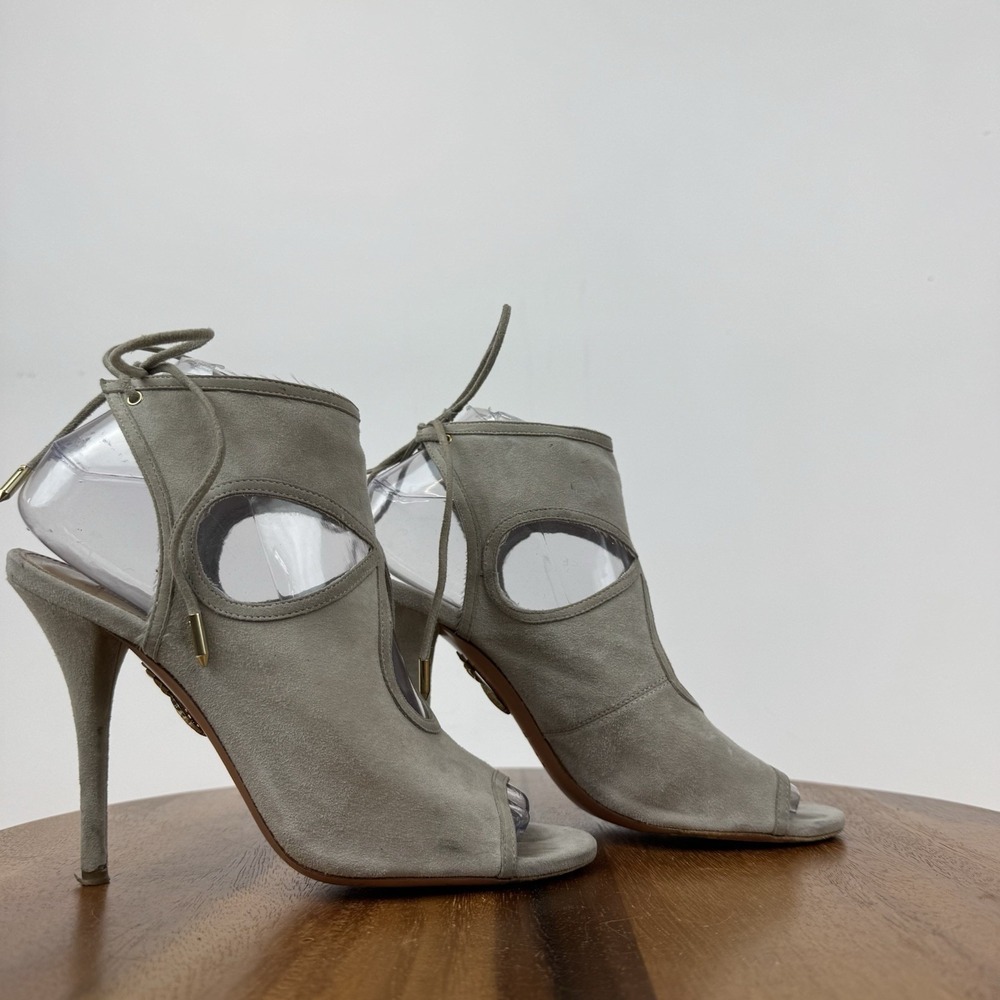 Womens Aquazzura Gray Cutout Suede Strappy Heels Shoes Size 37 US 7 M GUC